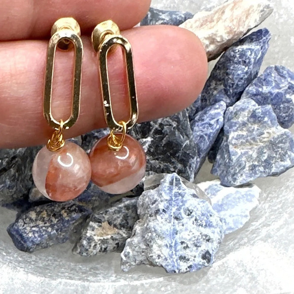 COPY - White and red crazy lace agate spheres drops dangle earrings - Picture 1 of 8